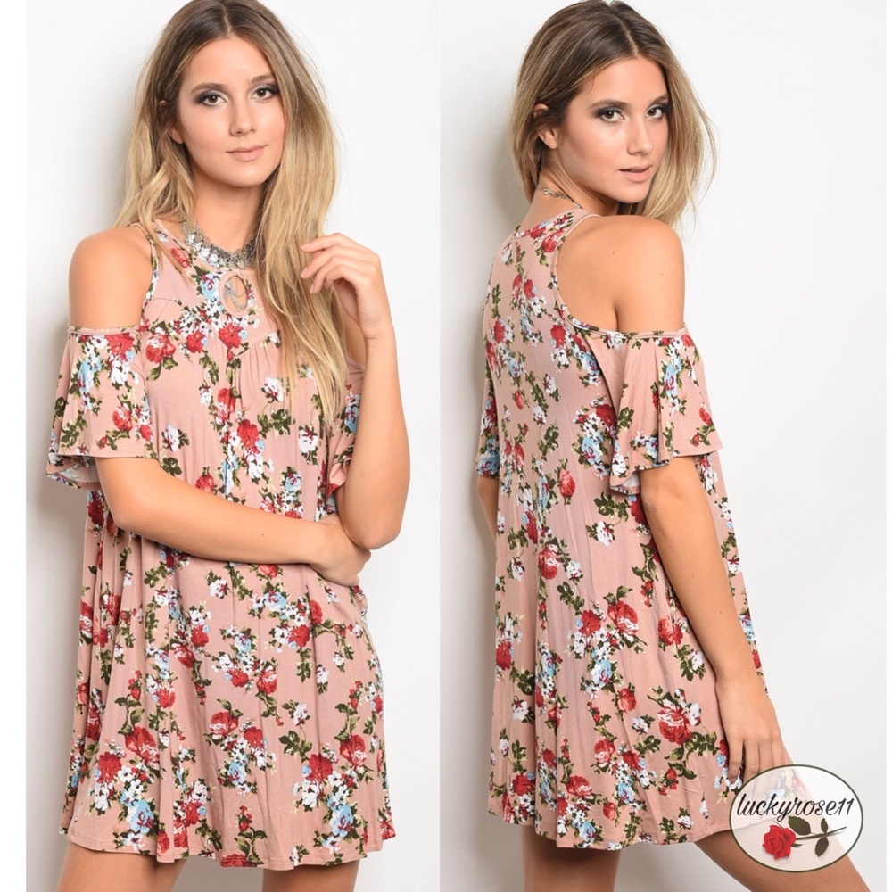 “Estella” Floral print cold shoulder dress - Picture 2 of 2